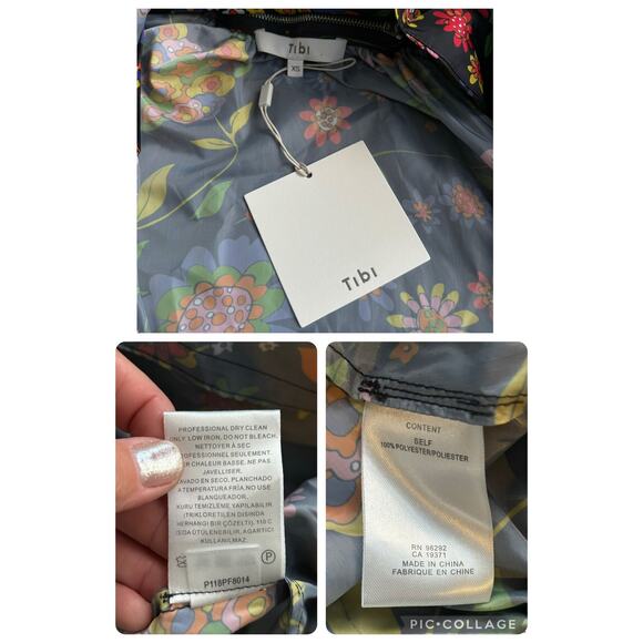 TIBI FLORAL PRINT ANORAK JACKET WITH DETACHABLE HOOD WATER REPELLENT WOMEN SZ L - Picture 14 of 15